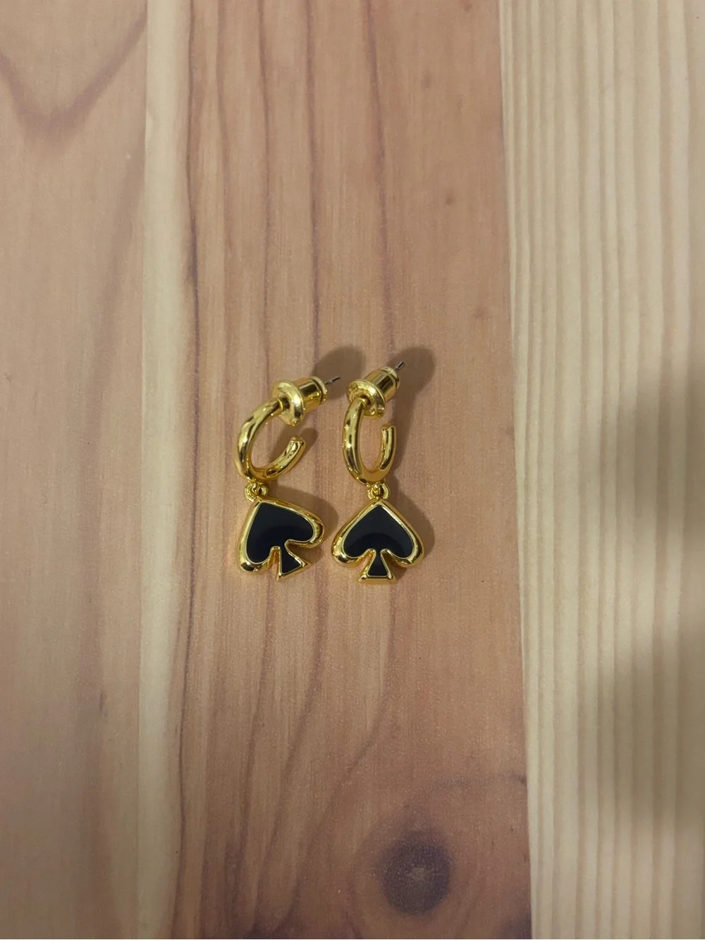 Kate Spade Gold Hoop Earrings with Navy Spade Charm